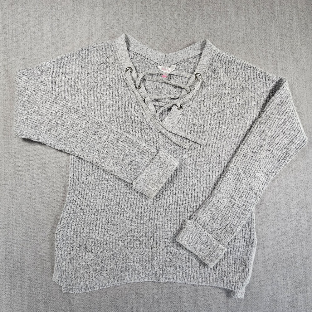 No Boundaries‎ Women's Gray V-Neck Sweater Pullover Long Sleeve Sz XL